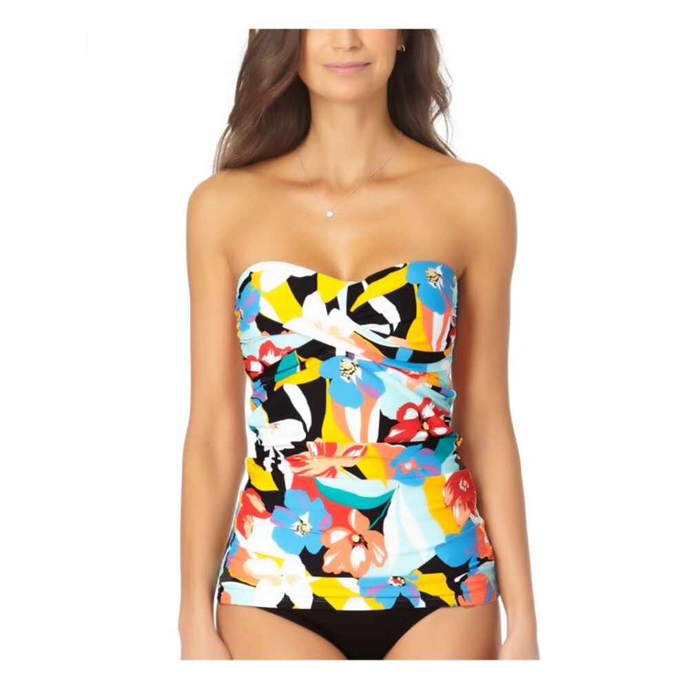 ANNE COLE Women's Multi Color Tropical Print Twist Front Bandini Swimsuit Top XS